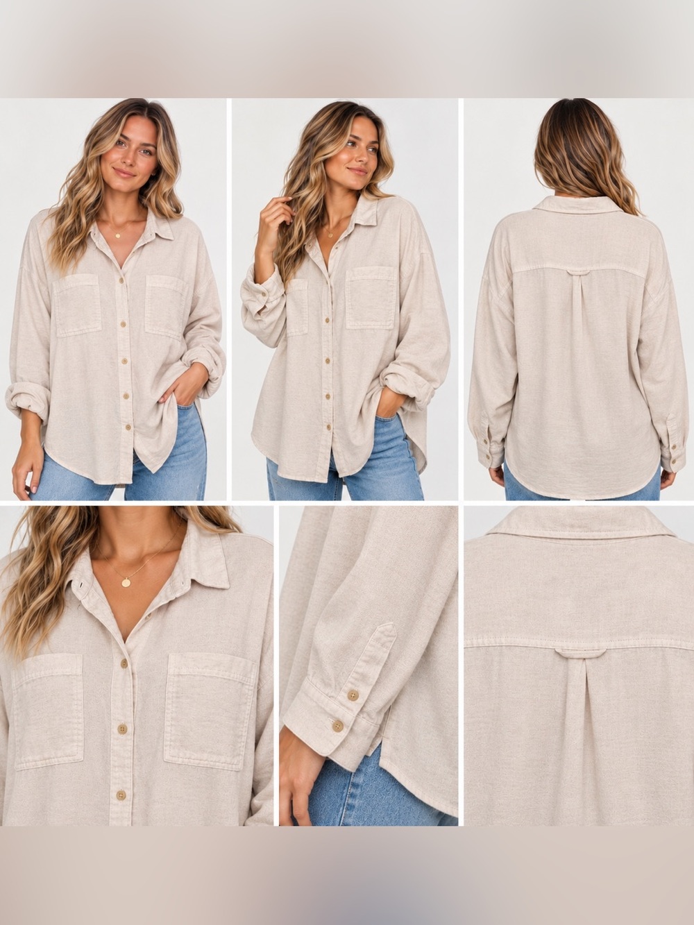 Old Navy The Boyfriend Shirt Long Sleeve Button Down Beige cotton size XL